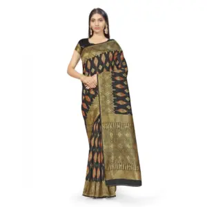 Generic Women's Banarasi Silk Saree With Blouse (Black, 5-6Mtrs)