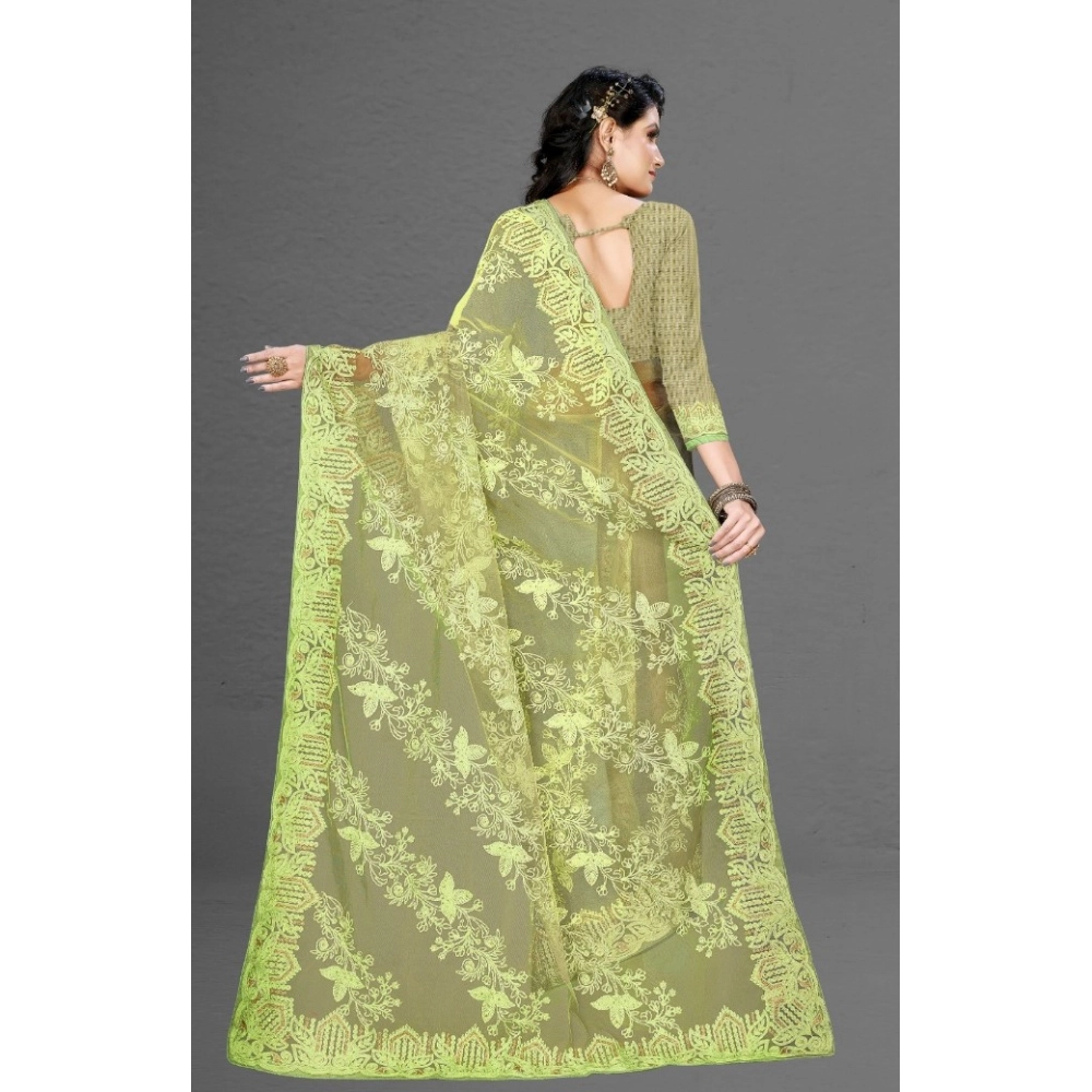 Generic Women's Net Saree With Blouse (Pista Green, 5-6Mtrs) - Image 2