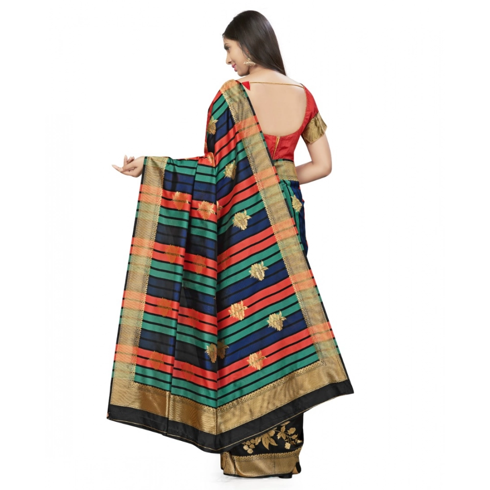 Generic Women's Banarasi Silk Saree With Blouse (Black, 5-6Mtrs) - Image 3
