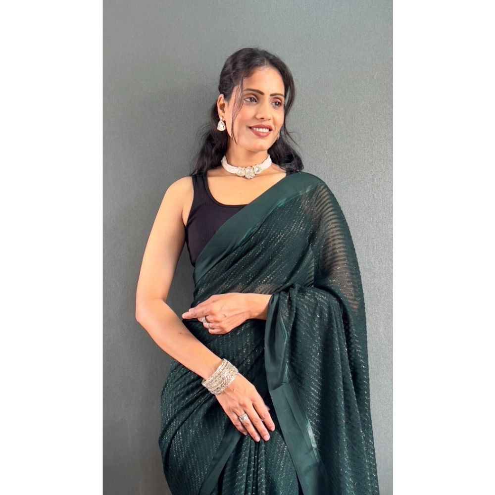 Generic Women's Chiffon Solid Ready to wear Saree With Unstitched Blouse 5.5 Mtr (Green ) - Image 3