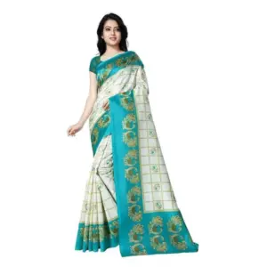 Generic Women's Georgette Printed Saree With Unstitched Blouse 5.5Mtr (Aqua Blue)