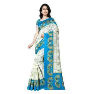 Generic Women's Georgette Printed Saree With Unstitched Blouse 5.5Mtr (Blue)