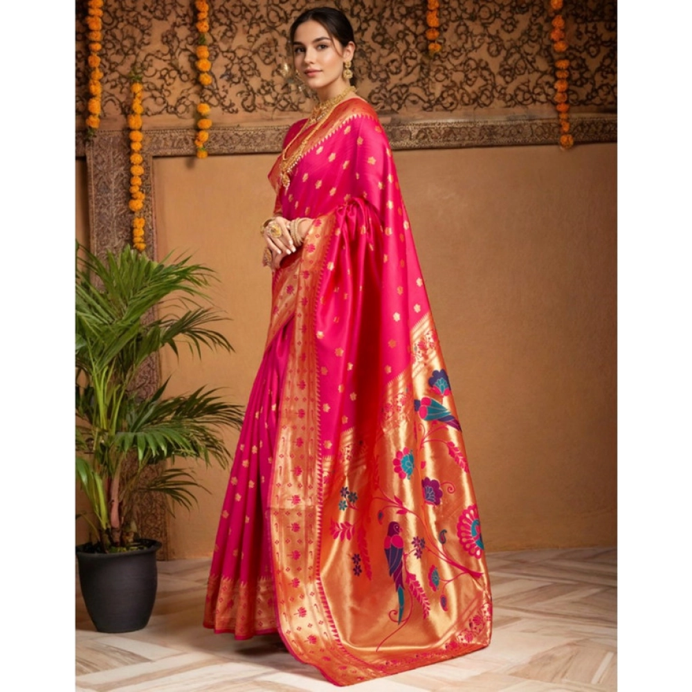 Generic Women's Silk Blend Woven Saree With Unstitched Blouse 5.5Mtr (Pink) - Image 4