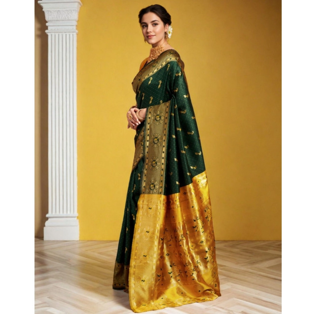 Generic Women's Silk Blend Zari Weaving Saree With Unstitched Blouse 5.5Mtr (Green (5)) - Image 4