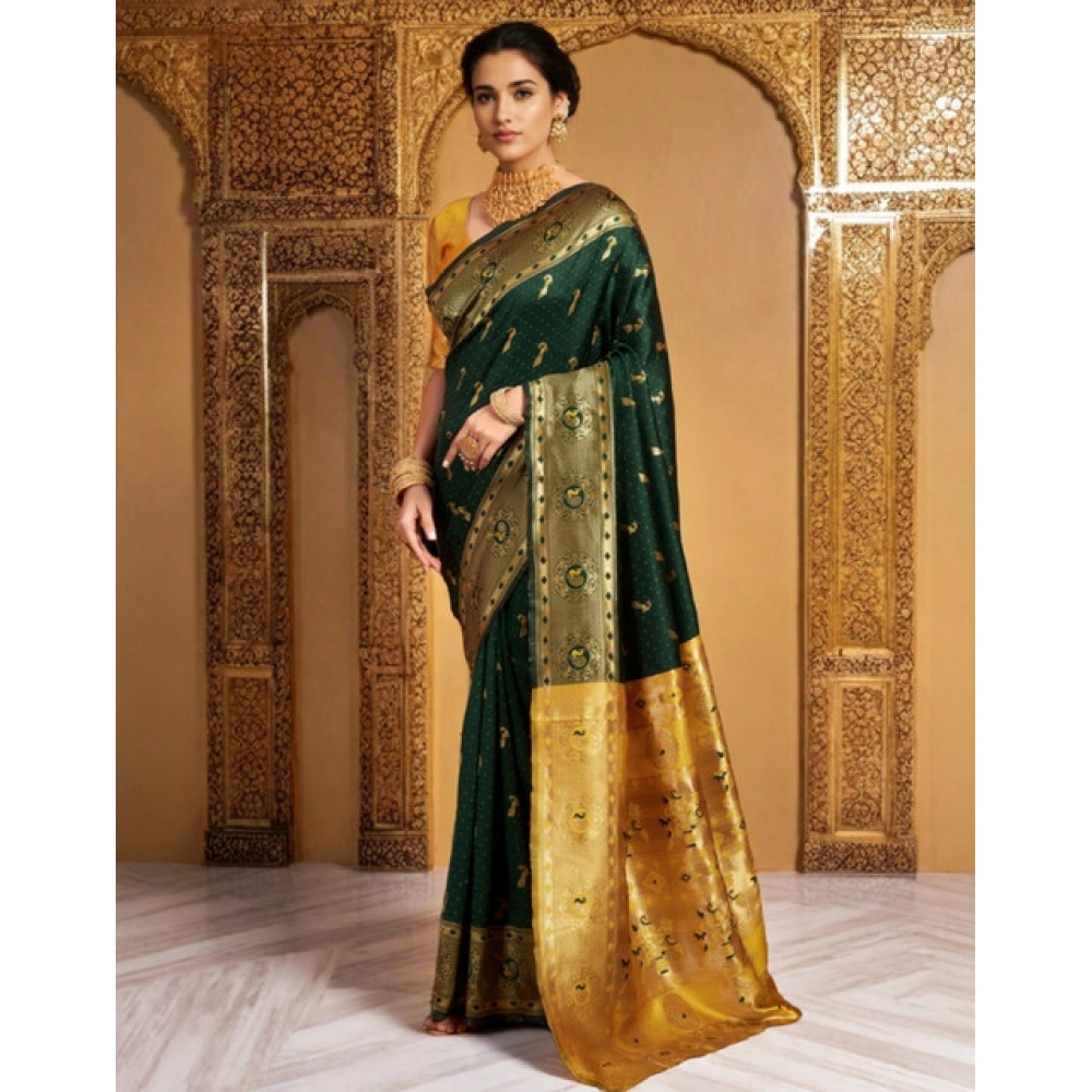 Generic Women's Silk Blend Zari Weaving Saree With Unstitched Blouse 5.5Mtr (Green (5)) - Image 3