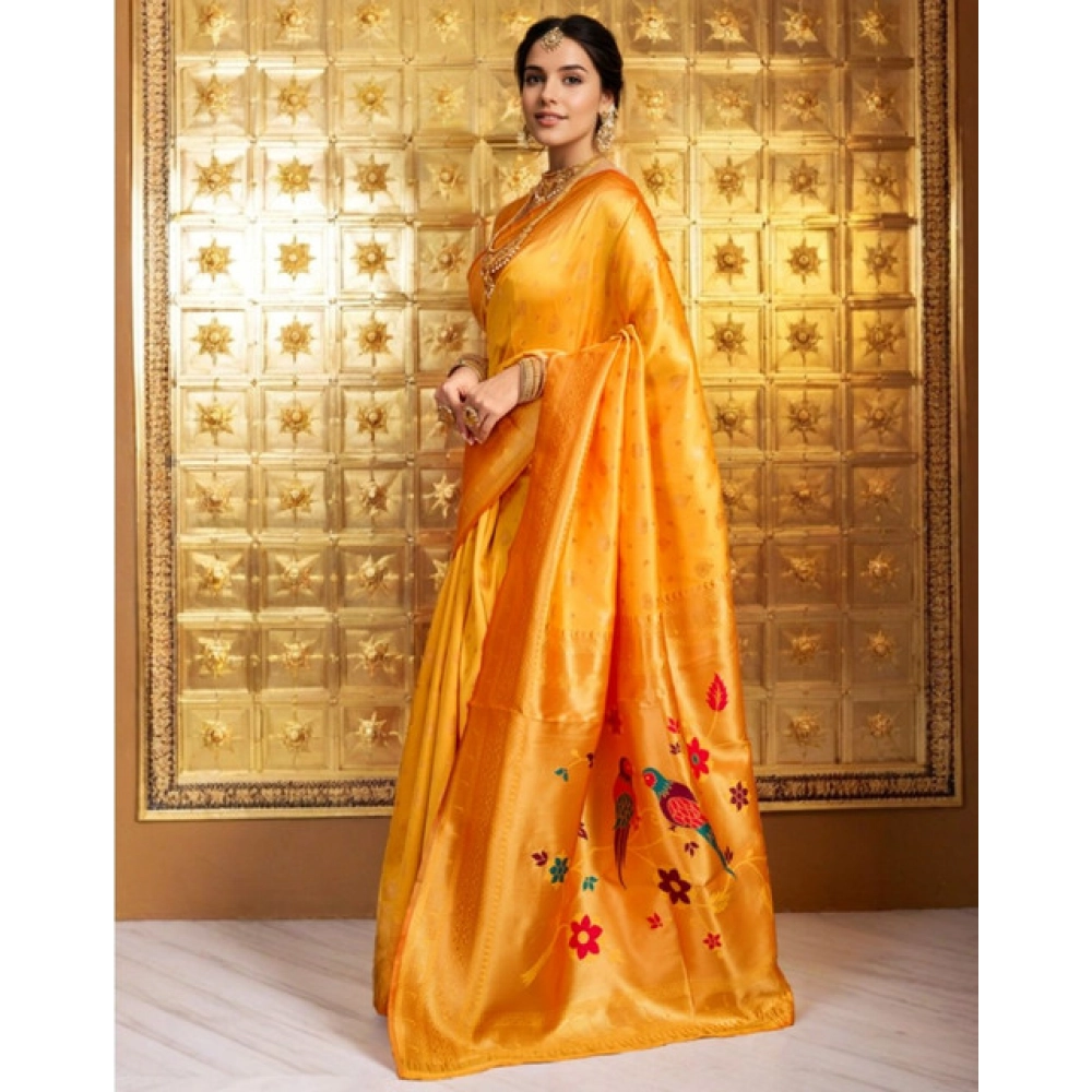 Generic Women's Silk Blend Zari Weaving Saree With Unstitched Blouse 5.5Mtr (Mustard) - Image 4
