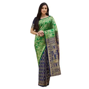 Generic Women's Silk Blend Zari Weaving Saree With Unstitched Blouse 5.5Mtr (Green)