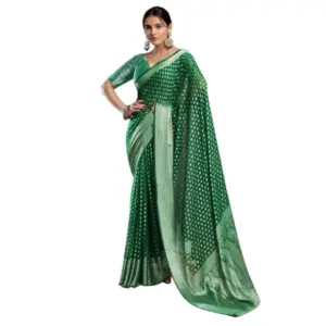 Generic Women's Georgette Weaving Saree With Unstitched Blouse 5.5Mtr (Green)