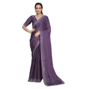 Generic Women's Rangoli Diamond Weaving - Stone Work Saree With Unstitched Blouse 5.5Mtr (Lavender)