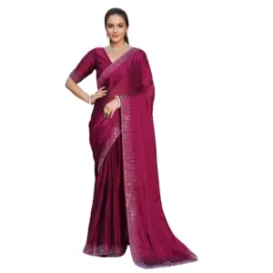 Generic Women's Rangoli Diamond Weaving - Stone Work Saree With Unstitched Blouse 5.5Mtr (Maroon)